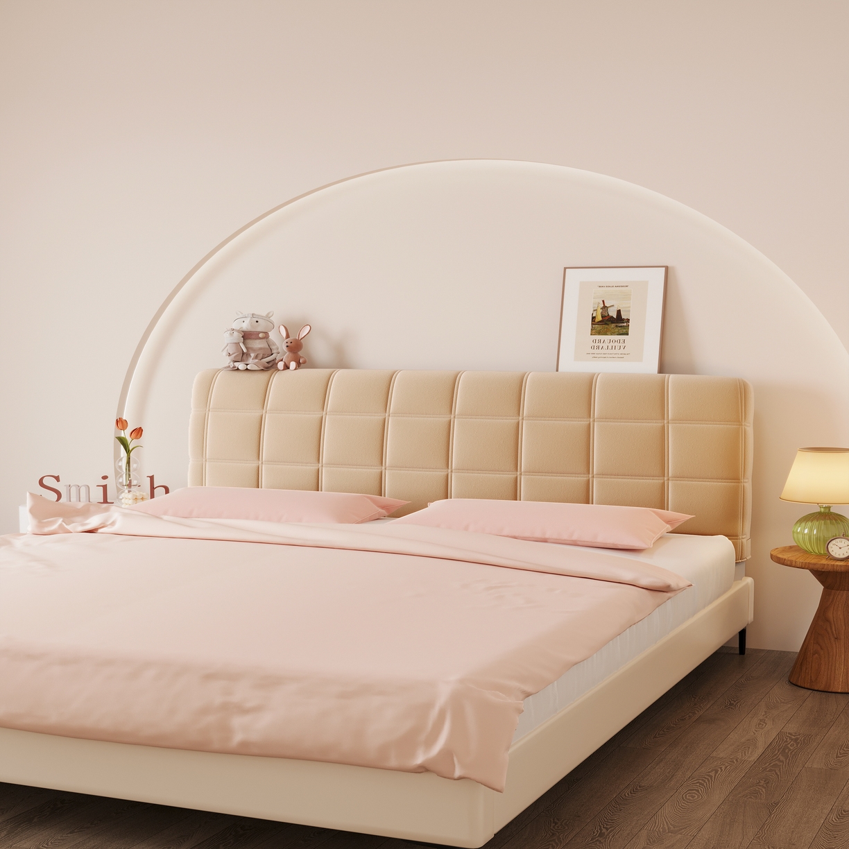 91家纺网 家纺一手货源 找家纺 沐沐家纺 2026新款磨毛大格子床头罩 大格子-卡其