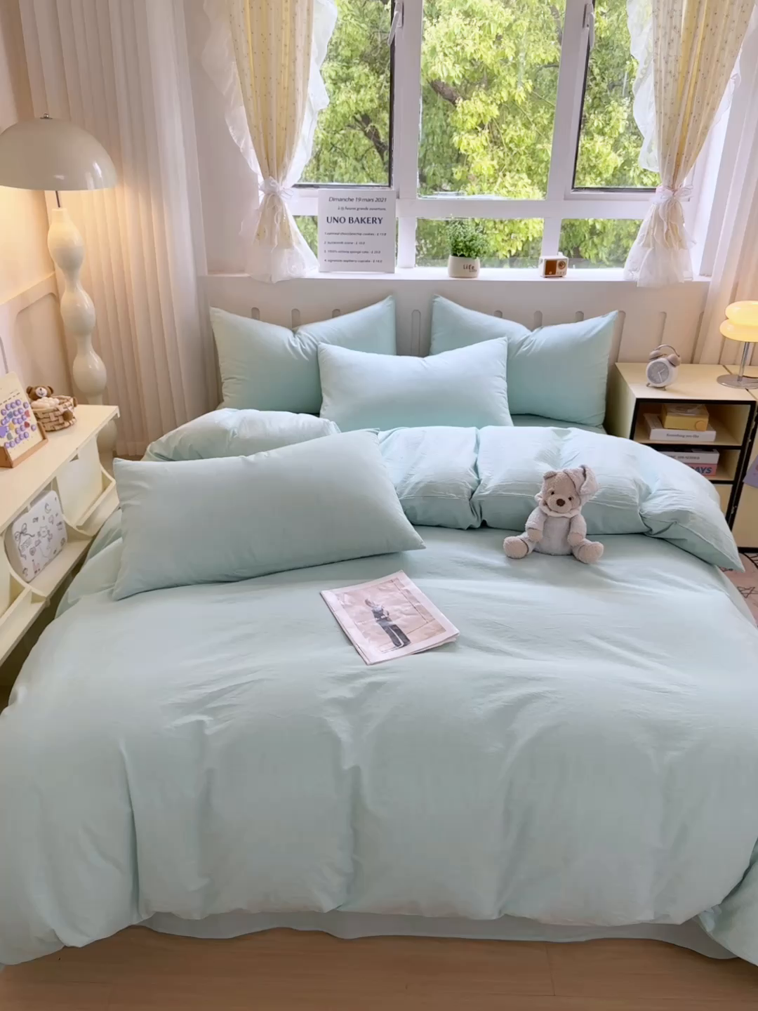 91家纺网 家纺一手货源 找家纺 晚依家纺 2025新款A类全棉色织水洗棉四件套纯棉格子纯色被套学生宿舍三件套定制定做 纯色-湖蓝