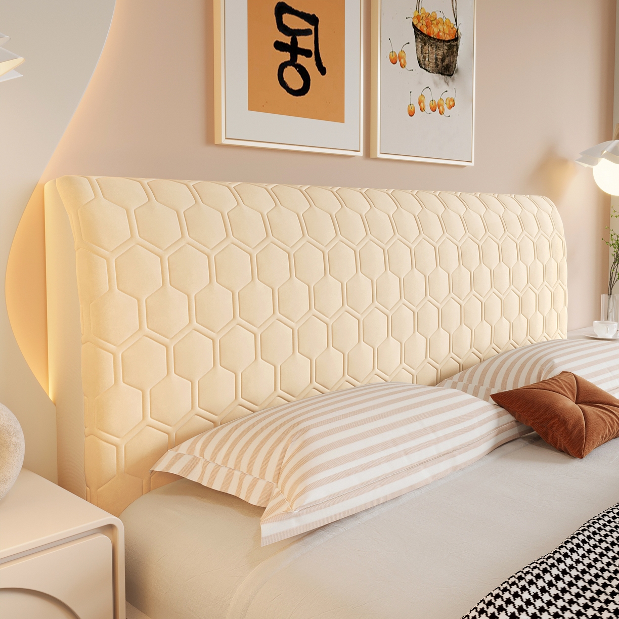 沐沐家纺 2026新款乳胶六边形床头罩 玛卡黄