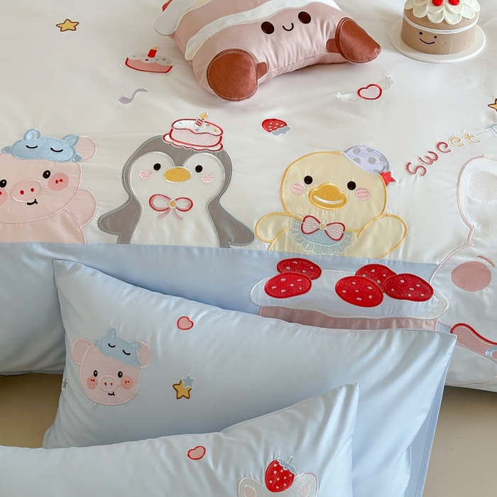 91家纺网 家纺一手货源 找家纺 紫桐 Lila lndus2025新款绣花款四件套-生日派对 生日派对- 蓝