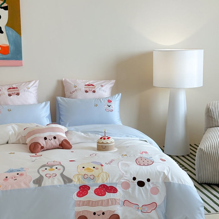 91家纺网 家纺一手货源 找家纺 紫桐 Lila lndus2025新款绣花款四件套-生日派对 生日派对- 蓝