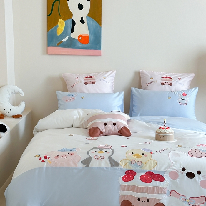 91家纺网 家纺一手货源 找家纺 紫桐 Lila lndus2025新款绣花款四件套-生日派对 生日派对- 蓝