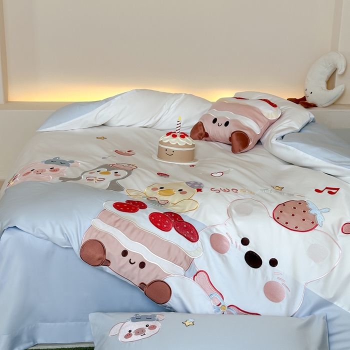 91家纺网 家纺一手货源 找家纺 紫桐 Lila lndus2025新款绣花款四件套-生日派对 生日派对- 蓝