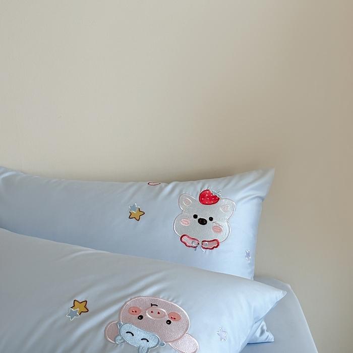 91家纺网 家纺一手货源 找家纺 紫桐 Lila lndus2025新款绣花款四件套-生日派对 生日派对- 蓝