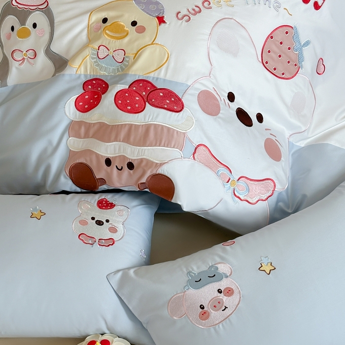 91家纺网 家纺一手货源 找家纺 紫桐 Lila lndus2025新款绣花款四件套-生日派对 生日派对- 蓝