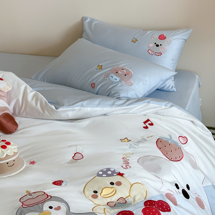 91家纺网 家纺一手货源 找家纺 紫桐 Lila lndus2025新款绣花款四件套-生日派对 生日派对- 蓝