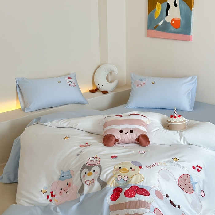 91家纺网 家纺一手货源 找家纺 紫桐 Lila lndus2025新款绣花款四件套-生日派对 生日派对- 蓝