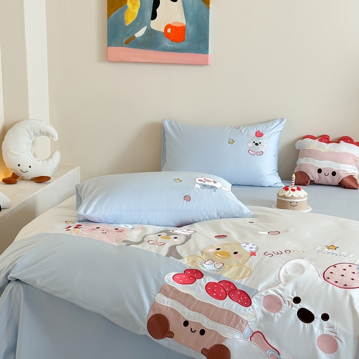 91家纺网 家纺一手货源 找家纺 紫桐 Lila lndus2025新款绣花款四件套-生日派对 生日派对- 蓝