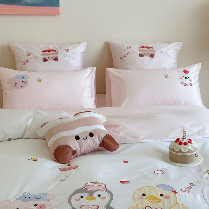 91家纺网 家纺一手货源 找家纺 紫桐 Lila lndus2025新款绣花款四件套-生日派对 生日派对 粉