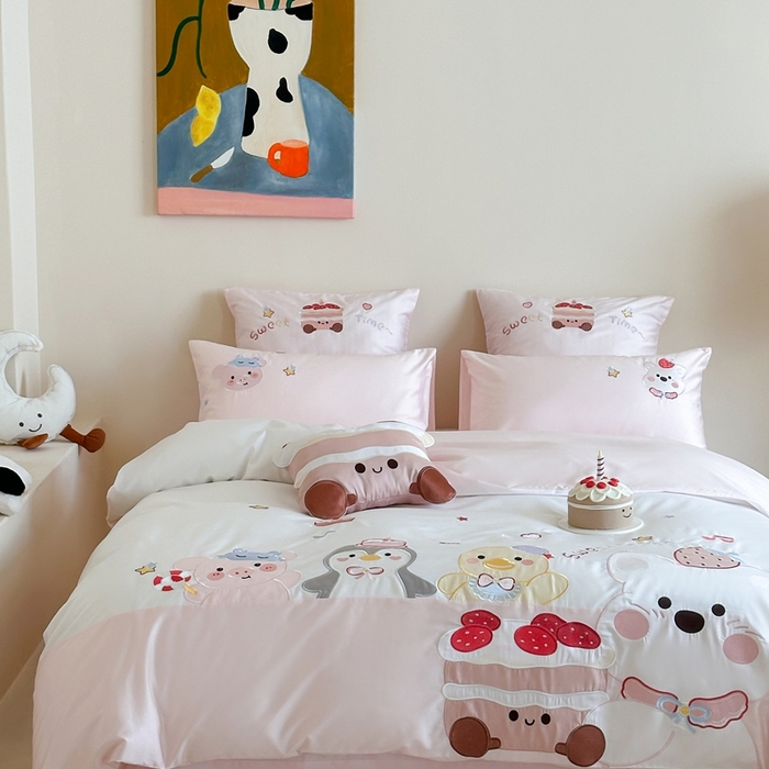 91家纺网 家纺一手货源 找家纺 紫桐 Lila lndus2025新款绣花款四件套-生日派对 生日派对 粉