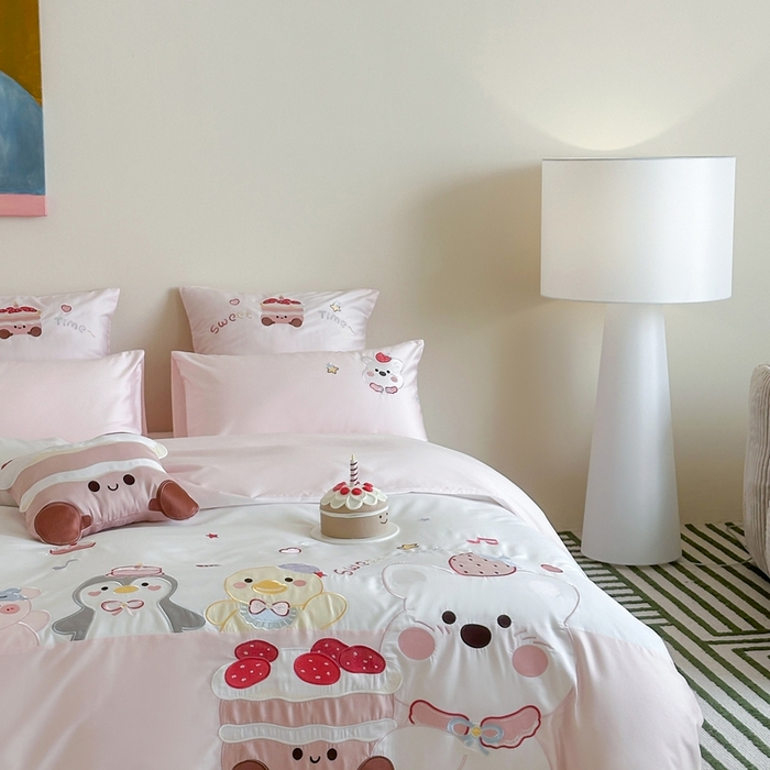 91家纺网 家纺一手货源 找家纺 紫桐 Lila lndus2025新款绣花款四件套-生日派对 生日派对 粉