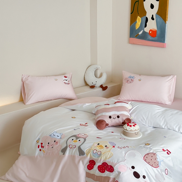 91家纺网 家纺一手货源 找家纺 紫桐 Lila lndus2025新款绣花款四件套-生日派对 生日派对 粉