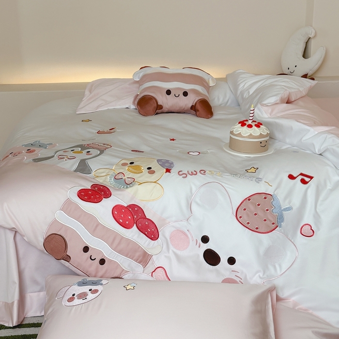 91家纺网 家纺一手货源 找家纺 紫桐 Lila lndus2025新款绣花款四件套-生日派对 生日派对 粉