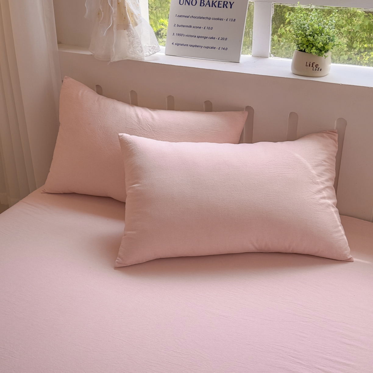 91家纺网 家纺一手货源 找家纺 晚依家纺 2025新款A类全棉色织水洗棉四件套纯棉格子纯色被套学生宿舍三件套定制定做 纯色-浅粉