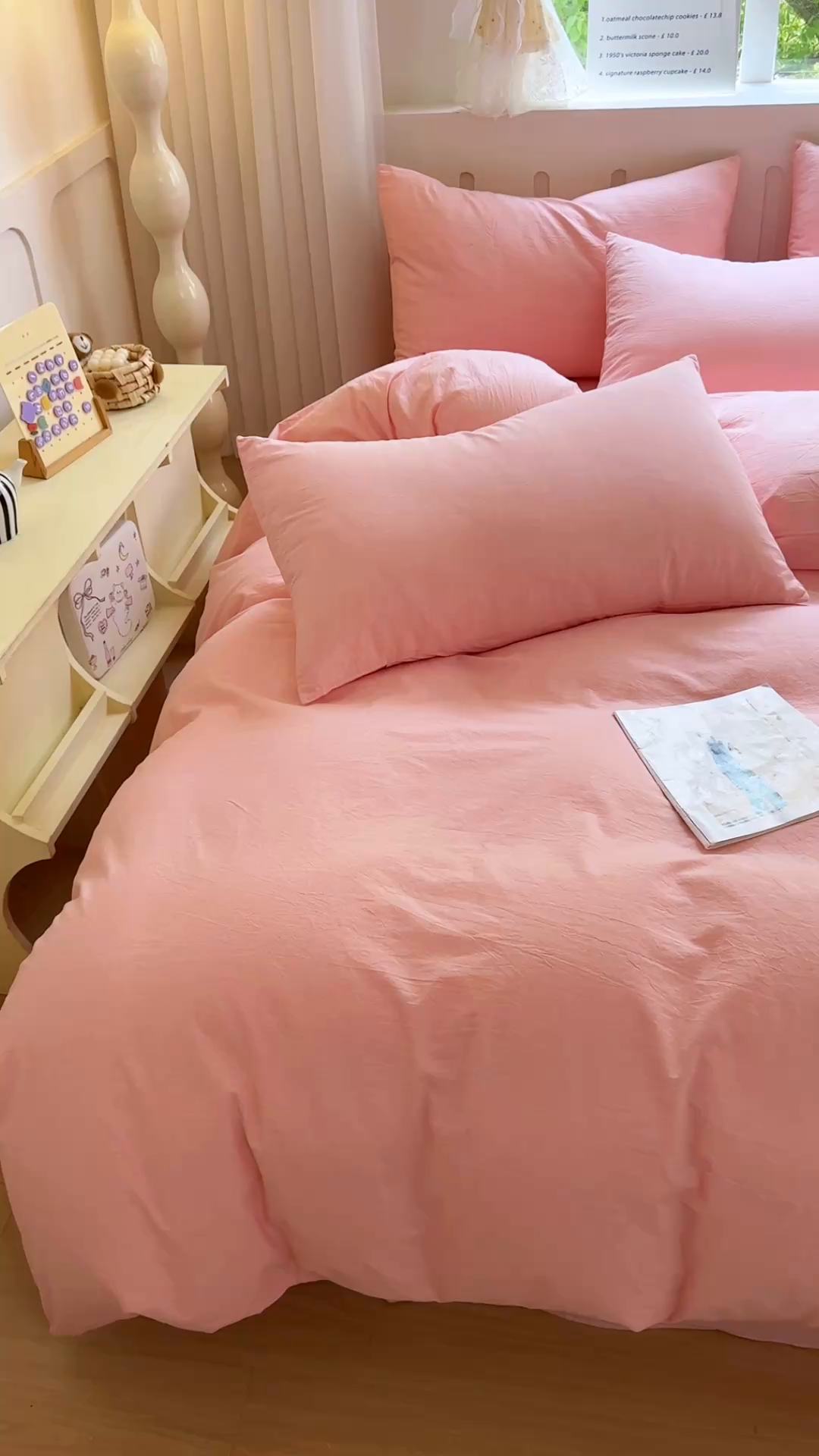 91家纺网 家纺一手货源 找家纺 晚依家纺 2025新款A类全棉色织水洗棉四件套纯棉格子纯色被套学生宿舍三件套定制定做 纯色-浅粉