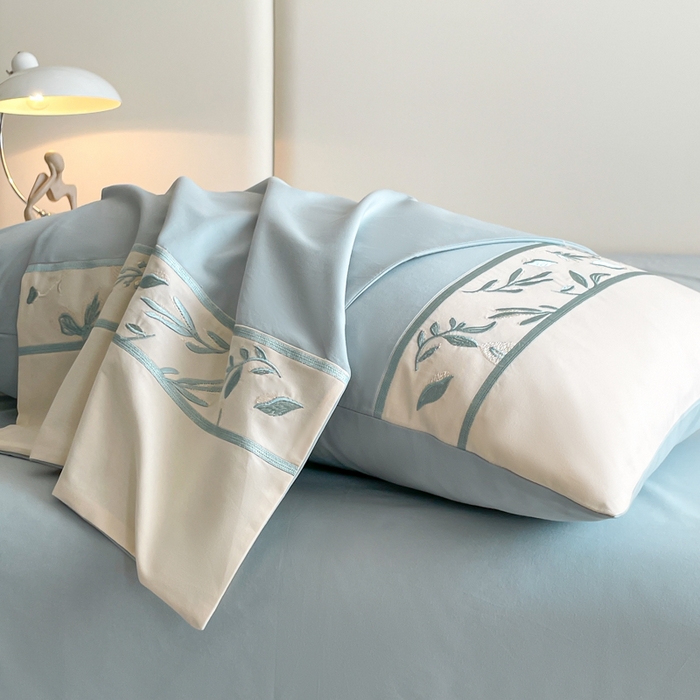 91家纺网 家纺一手货源 找家纺 桃园 2025新款纯棉全棉长绒棉磨毛不掉毛四件套高端礼盒--花漾系列（包含买家秀） 飘蓝