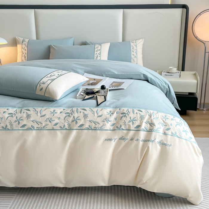 桃园 2025新款纯棉全棉长绒棉磨毛不掉毛四件套高端礼盒--花漾系列（包含买家秀） 飘蓝