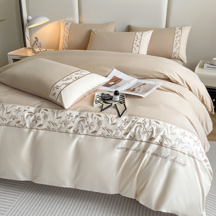 91家纺网 家纺一手货源 找家纺 桃园 2025新款纯棉全棉长绒棉磨毛不掉毛四件套高端礼盒--花漾系列（包含买家秀） 香槟金