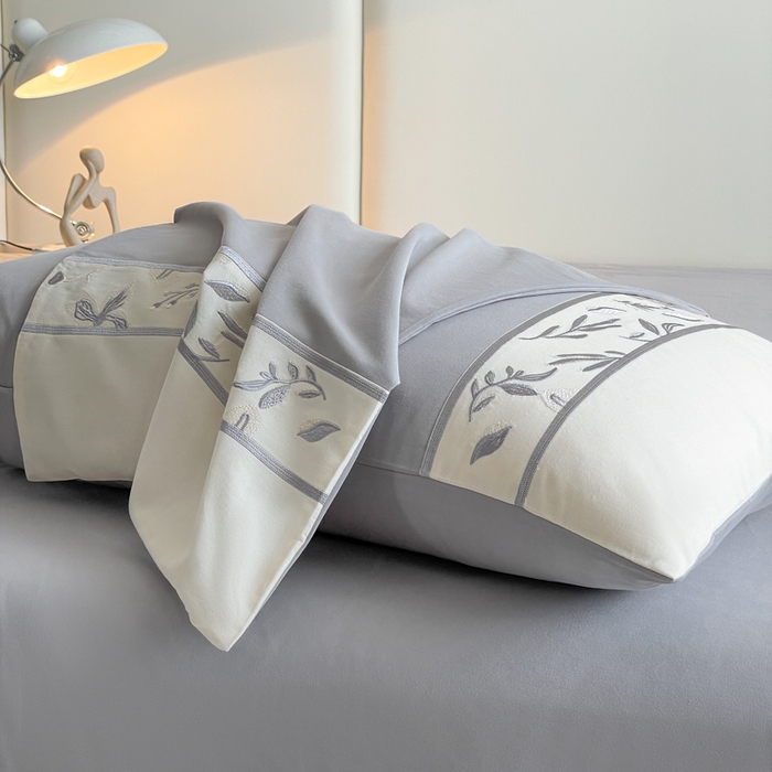 91家纺网 家纺一手货源 找家纺 桃园 2025新款纯棉全棉长绒棉磨毛不掉毛四件套高端礼盒--花漾系列（包含买家秀） 绅士灰