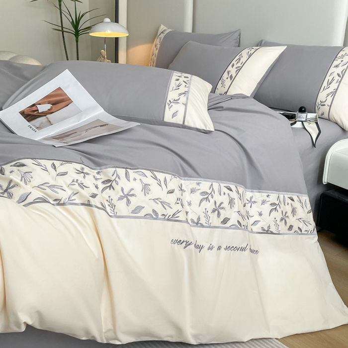 91家纺网 家纺一手货源 找家纺 桃园 2025新款纯棉全棉长绒棉磨毛不掉毛四件套高端礼盒--花漾系列（包含买家秀） 绅士灰