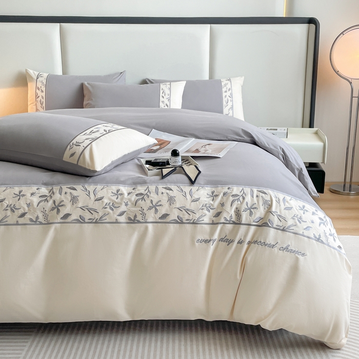 桃园 2025新款纯棉全棉长绒棉磨毛不掉毛四件套高端礼盒--花漾系列（包含买家秀） 绅士灰