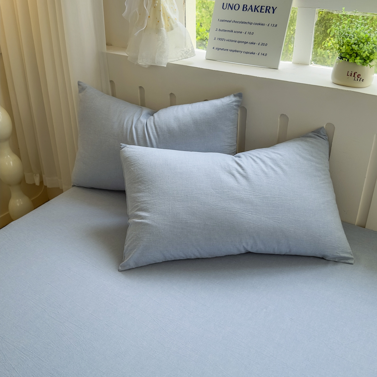 91家纺网 家纺一手货源 找家纺 晚依家纺 2025新款A类全棉色织水洗棉四件套纯棉格子纯色被套学生宿舍三件套定制定做 纯色-浅蓝