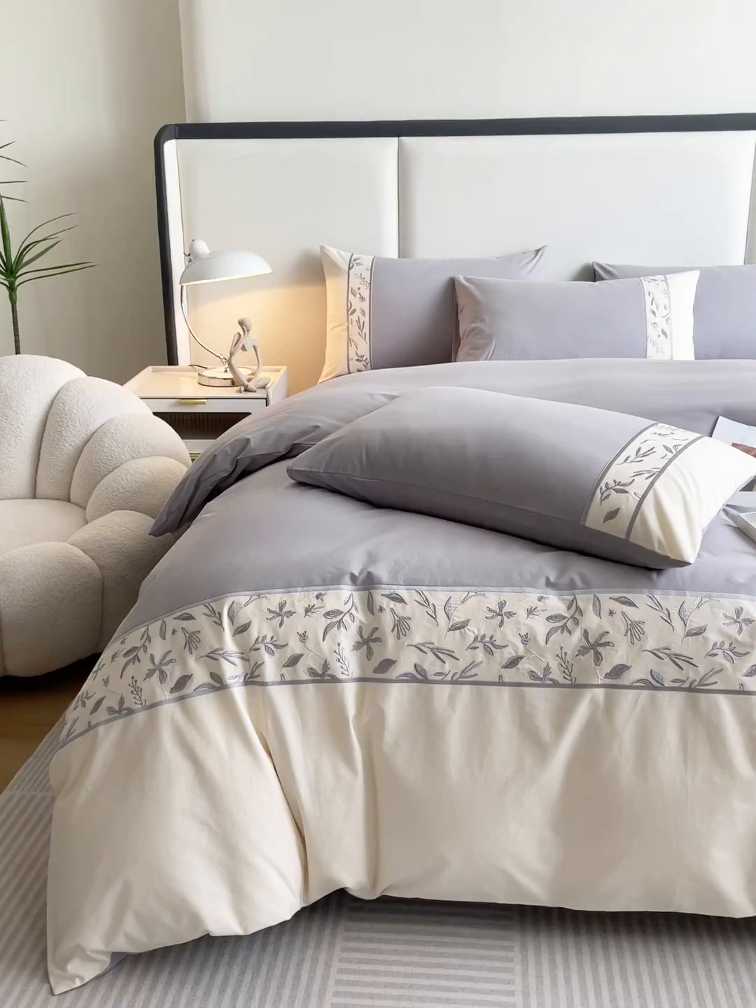 91家纺网 家纺一手货源 找家纺 桃园 2025新款纯棉全棉长绒棉磨毛不掉毛四件套高端礼盒--花漾系列（包含买家秀） 绅士灰