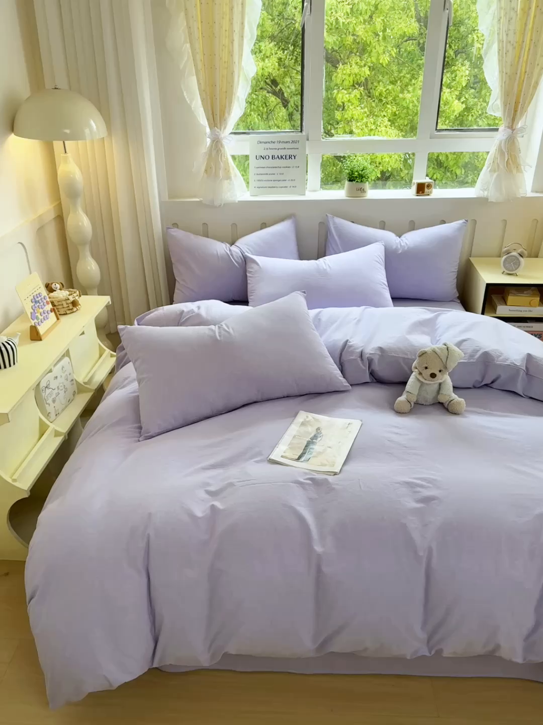 91家纺网 家纺一手货源 找家纺 晚依家纺 2025新款A类全棉色织水洗棉四件套纯棉格子纯色被套学生宿舍三件套定制定做 纯色-浅紫