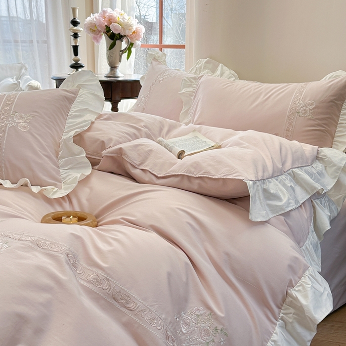 91家纺网 家纺一手货源 找家纺 紫桐 Lila lndus2025新款绣花款四件套-知许 粉色