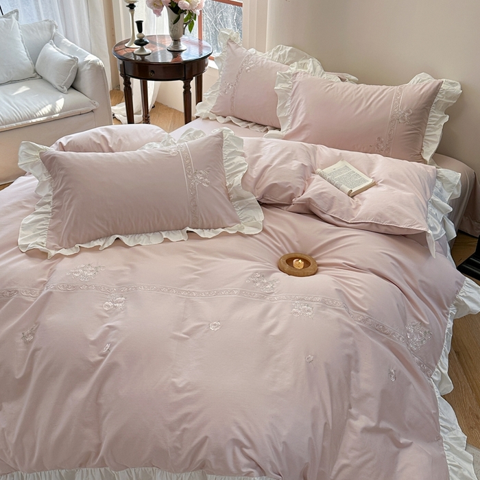 91家纺网 家纺一手货源 找家纺 紫桐 Lila lndus2025新款绣花款四件套-知许 粉色