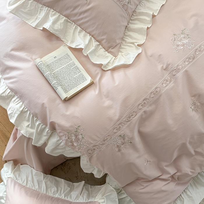 91家纺网 家纺一手货源 找家纺 紫桐 Lila lndus2025新款绣花款四件套-知许 粉色