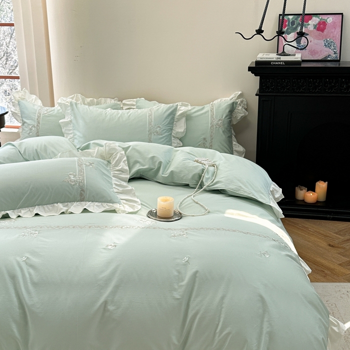 91家纺网 家纺一手货源 找家纺 紫桐 Lila lndus2025新款绣花款四件套-知许 绿色