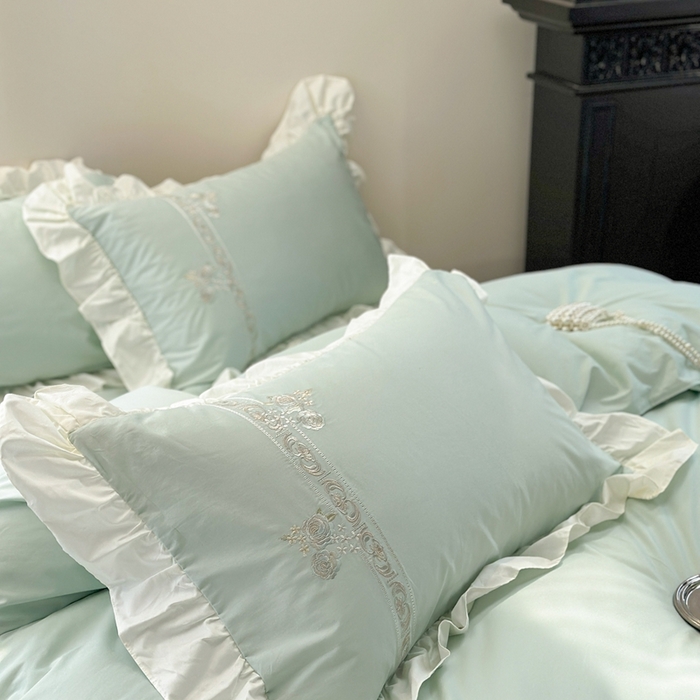 91家纺网 家纺一手货源 找家纺 紫桐 Lila lndus2025新款绣花款四件套-知许 绿色