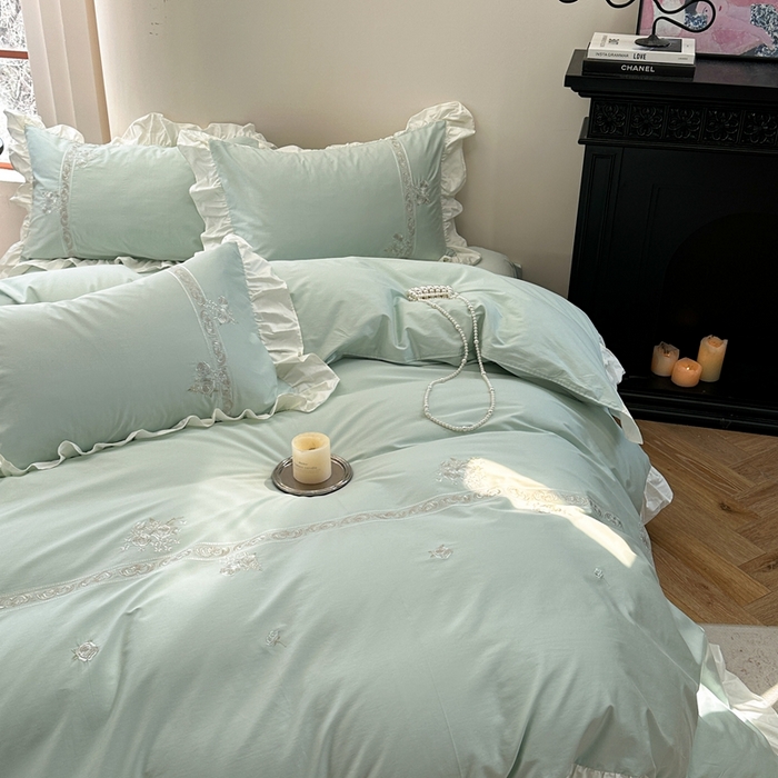 91家纺网 家纺一手货源 找家纺 紫桐 Lila lndus2025新款绣花款四件套-知许 绿色