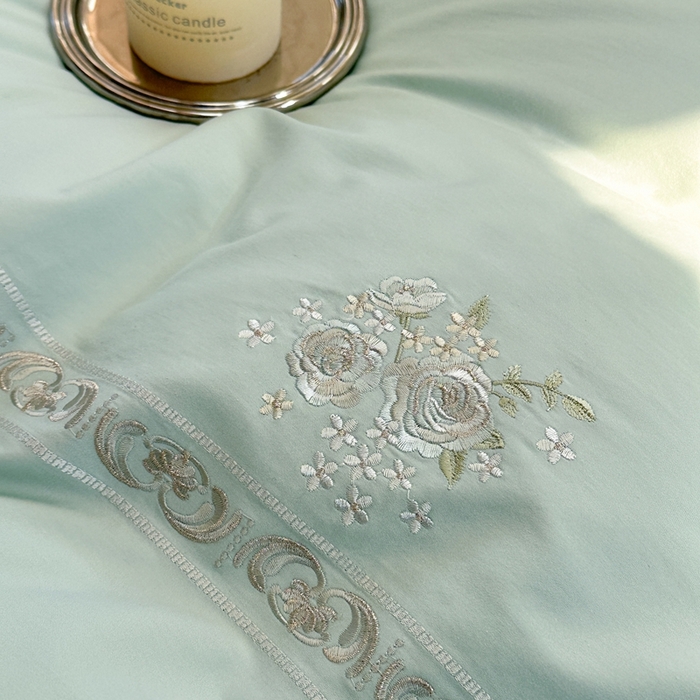 91家纺网 家纺一手货源 找家纺 紫桐 Lila lndus2025新款绣花款四件套-知许 绿色