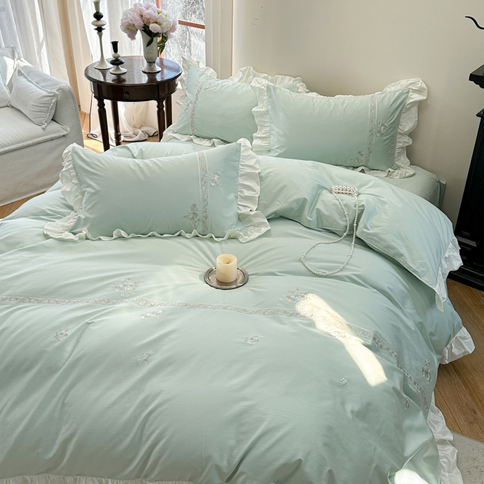 91家纺网 家纺一手货源 找家纺 紫桐 Lila lndus2025新款绣花款四件套-知许 绿色