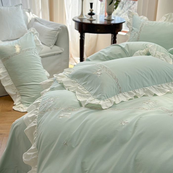 91家纺网 家纺一手货源 找家纺 紫桐 Lila lndus2025新款绣花款四件套-知许 绿色