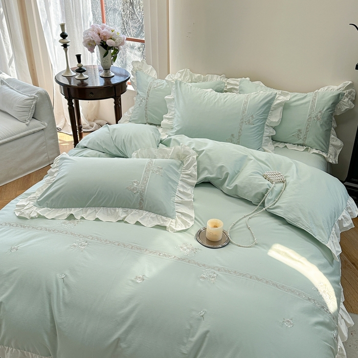 91家纺网 家纺一手货源 找家纺 紫桐 Lila lndus2025新款绣花款四件套-知许 绿色