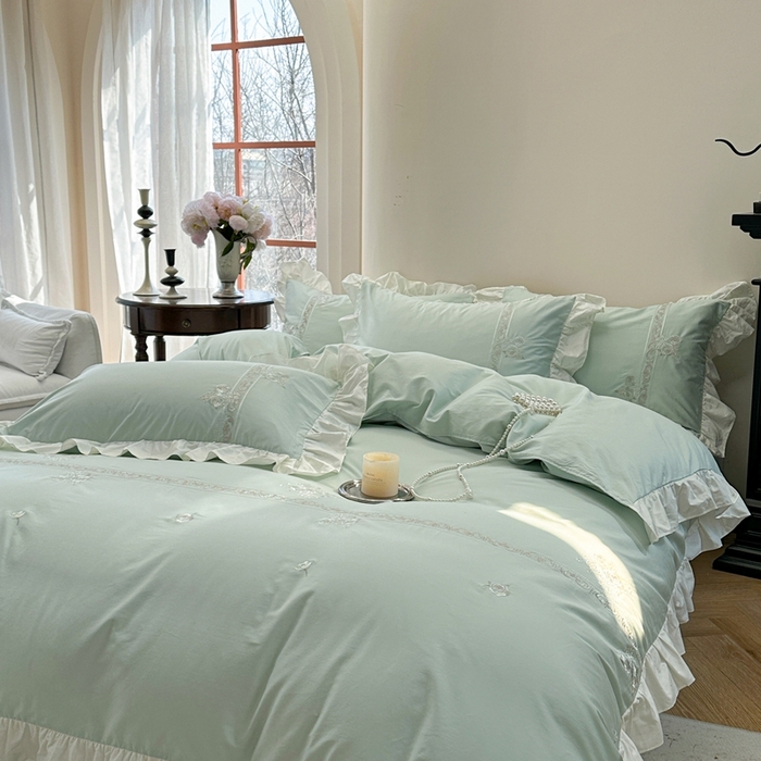 91家纺网 家纺一手货源 找家纺 紫桐 Lila lndus2025新款绣花款四件套-知许 绿色