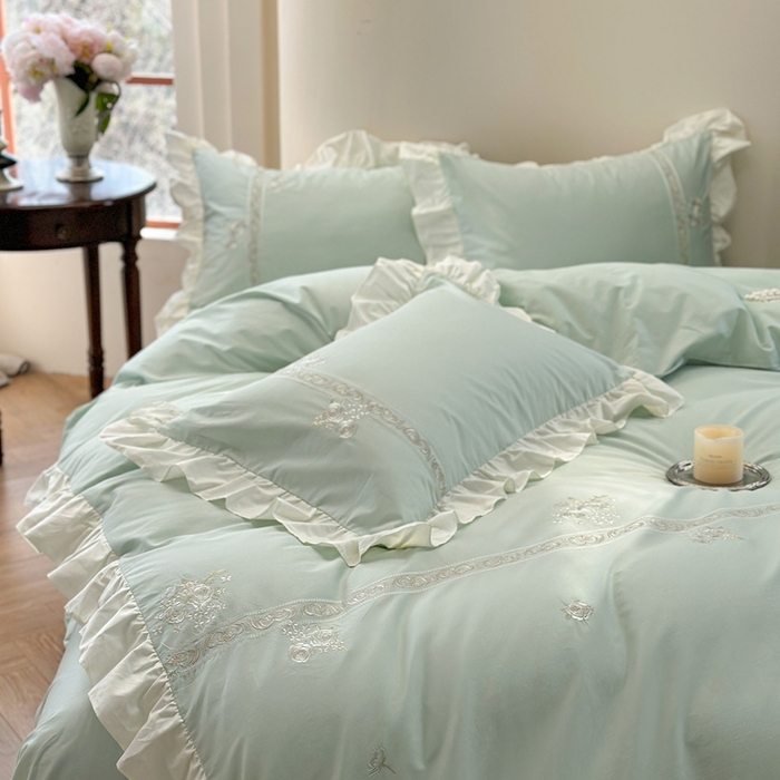 91家纺网 家纺一手货源 找家纺 紫桐 Lila lndus2025新款绣花款四件套-知许 绿色