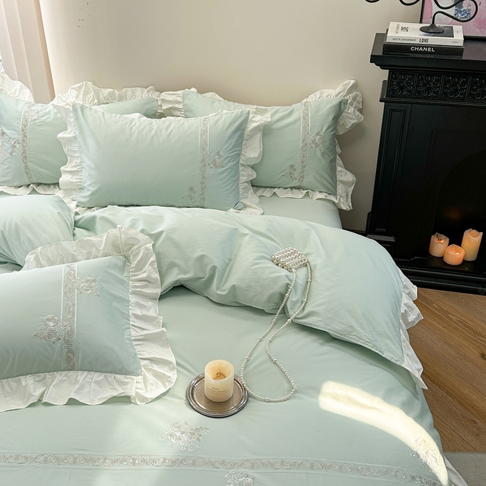 91家纺网 家纺一手货源 找家纺 紫桐 Lila lndus2025新款绣花款四件套-知许 绿色