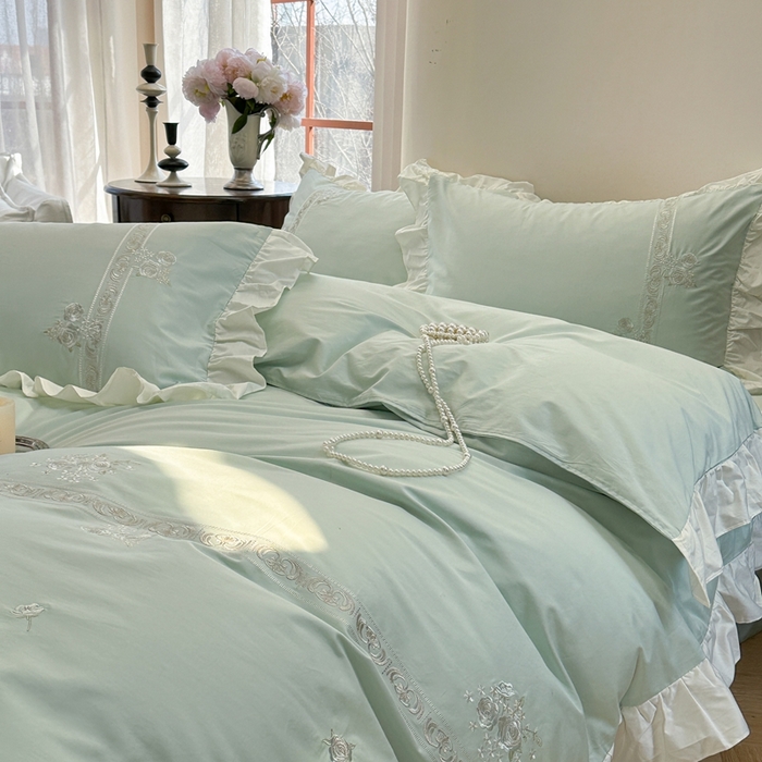 91家纺网 家纺一手货源 找家纺 紫桐 Lila lndus2025新款绣花款四件套-知许 绿色