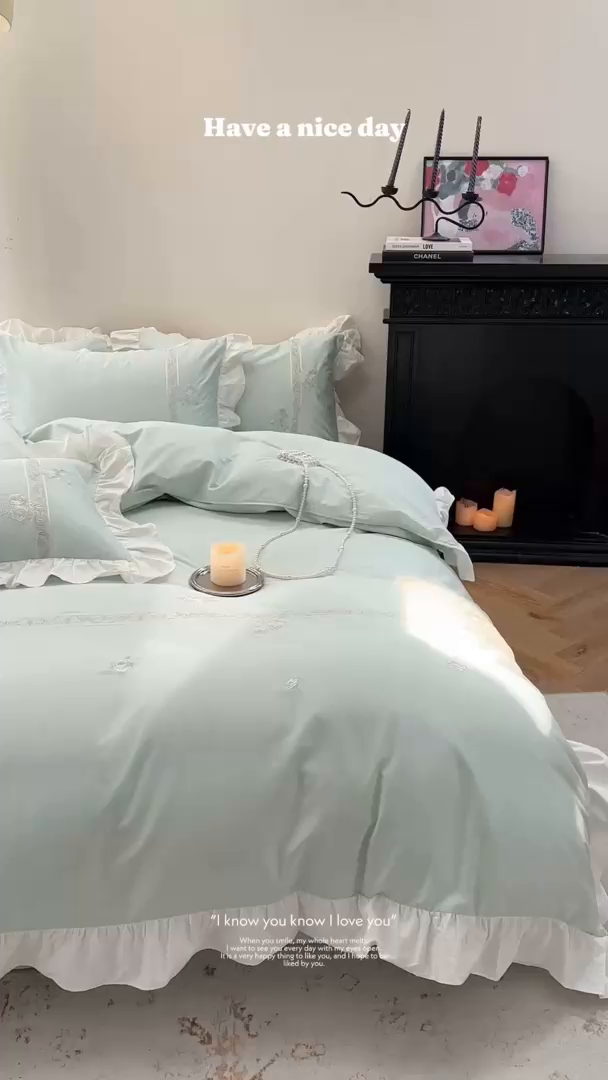 91家纺网 家纺一手货源 找家纺 紫桐 Lila lndus2025新款绣花款四件套-知许 绿色