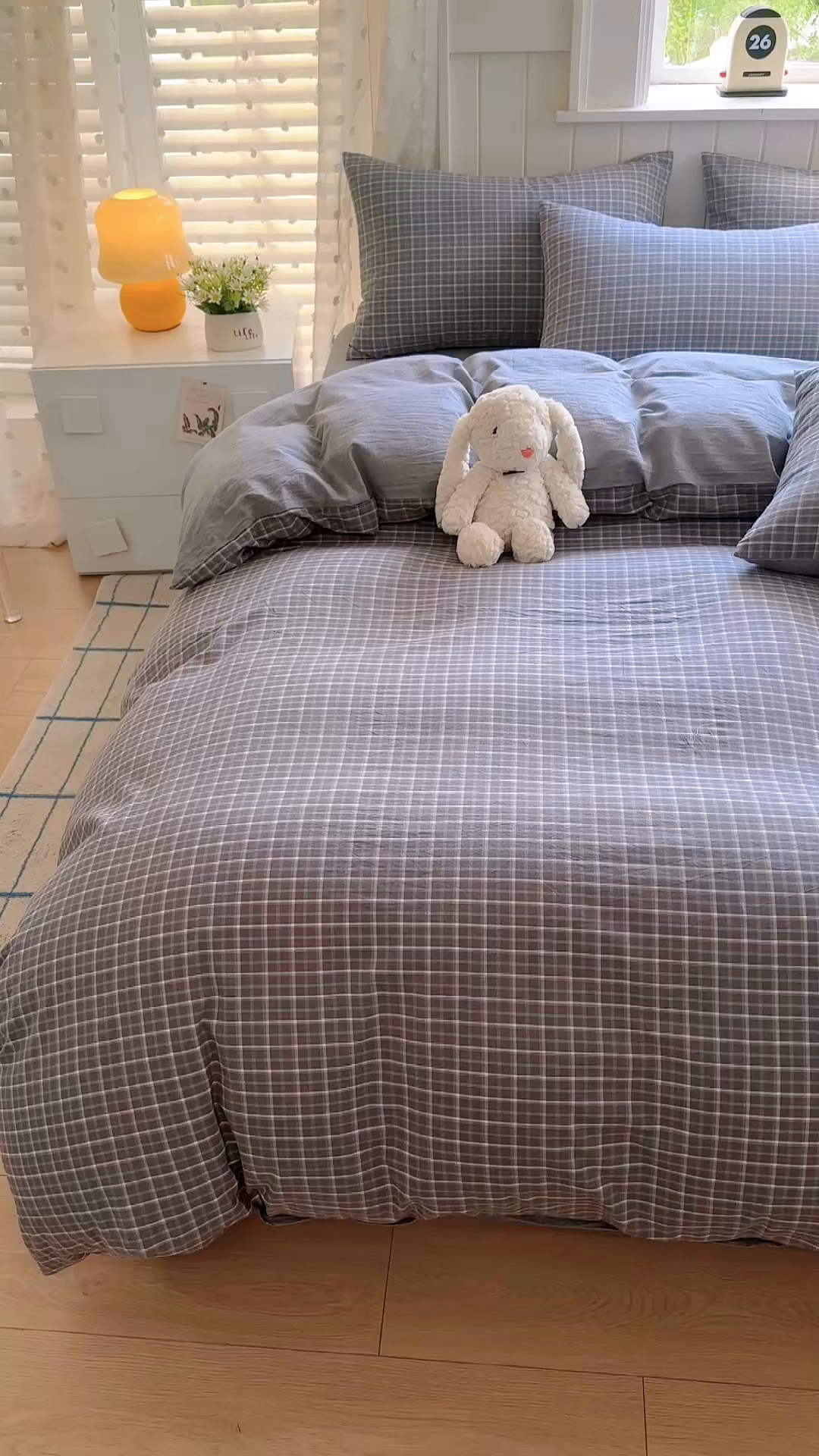 91家纺网 家纺一手货源 找家纺 晚依家纺 2025新款A类全棉色织水洗棉四件套纯棉格子纯色被套学生宿舍三件套定制定做 米娜-绿灰