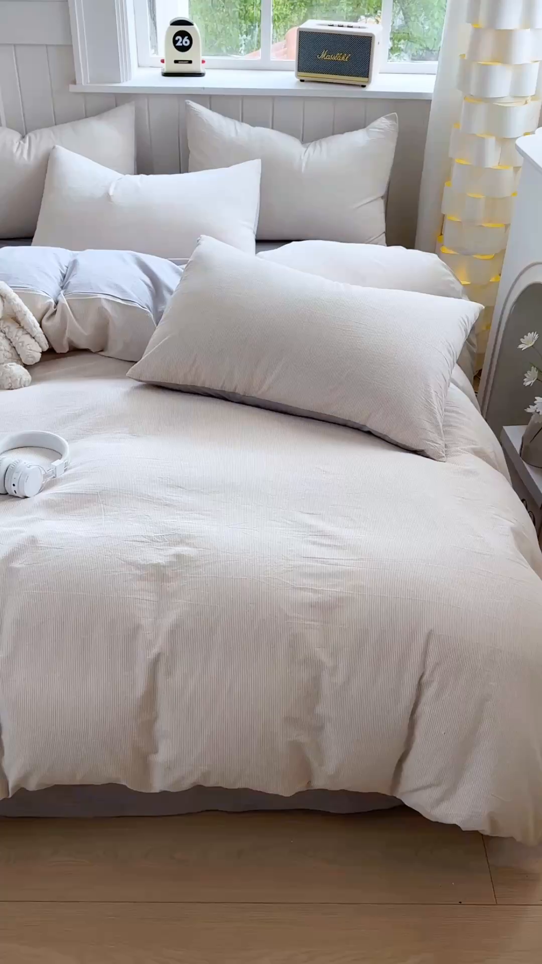 91家纺网 家纺一手货源 找家纺 晚依家纺 2025新款A类全棉色织水洗棉四件套纯棉格子纯色被套学生宿舍三件套定制定做 密条-米灰