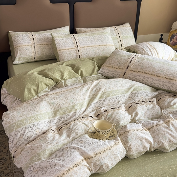 91家纺网 家纺一手货源 找家纺 可思家纺2025新款云感木棉皱皱纱四件套 薄雾花海