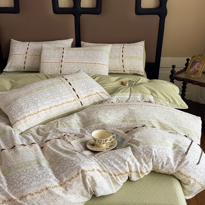 91家纺网 家纺一手货源 找家纺 可思家纺2025新款云感木棉皱皱纱四件套 薄雾花海