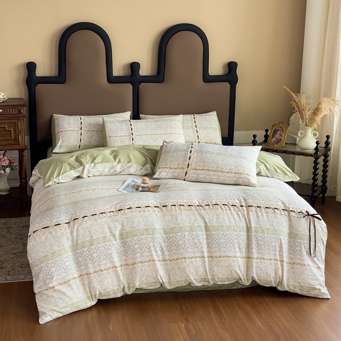 91家纺网 家纺一手货源 找家纺 可思家纺2025新款云感木棉皱皱纱四件套 薄雾花海