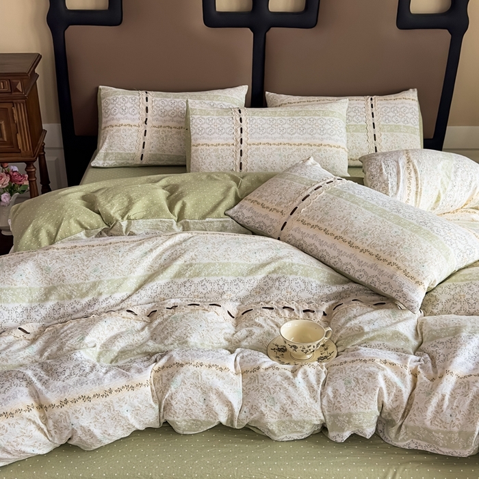 91家纺网 家纺一手货源 找家纺 可思家纺2025新款云感木棉皱皱纱四件套 薄雾花海