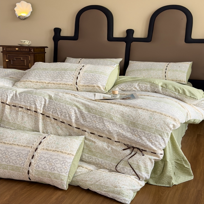 91家纺网 家纺一手货源 找家纺 可思家纺2025新款云感木棉皱皱纱四件套 薄雾花海